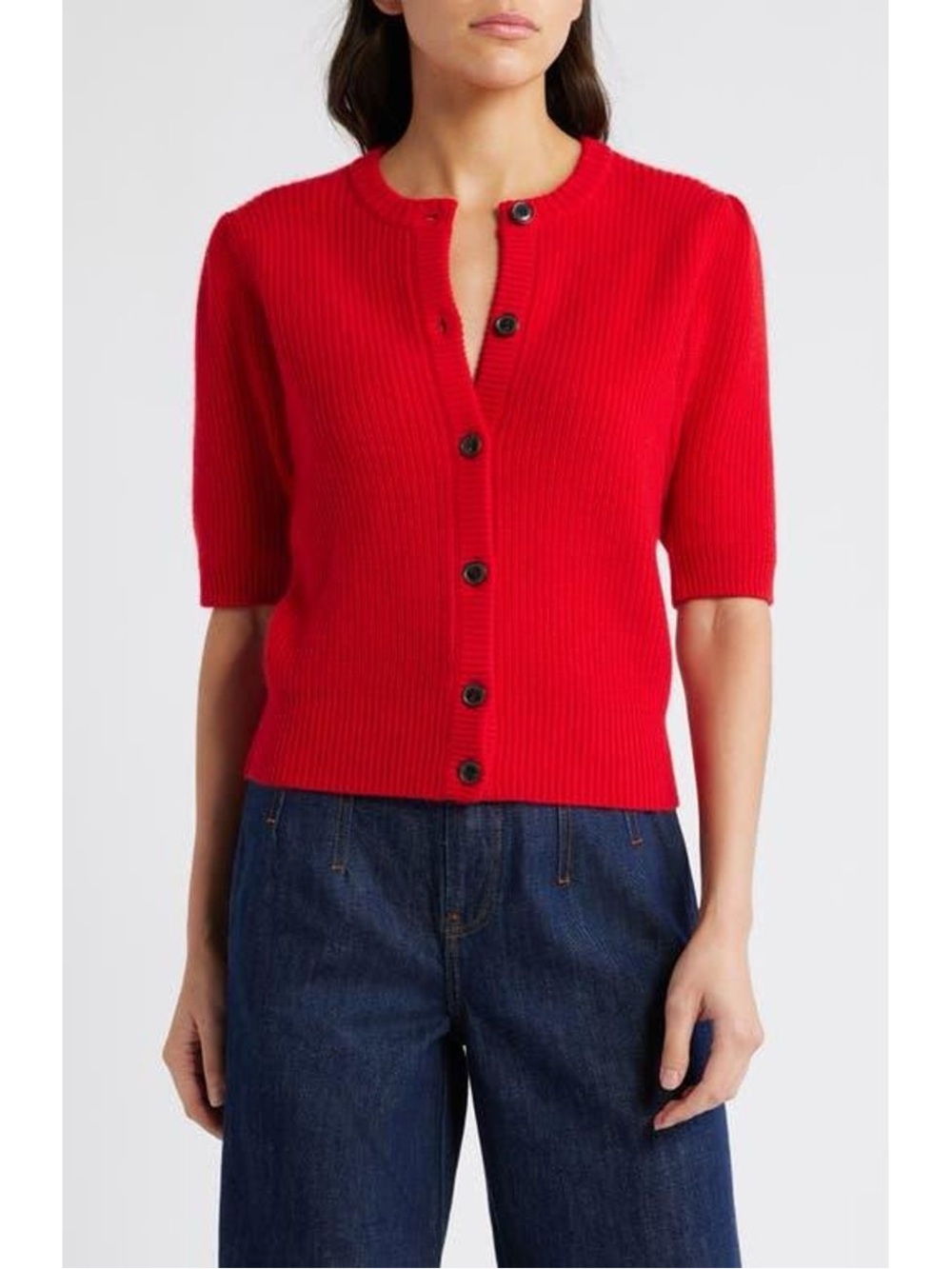 NWT Frame Shrunken Rib Wool & Cashmere Cardigan In True Red